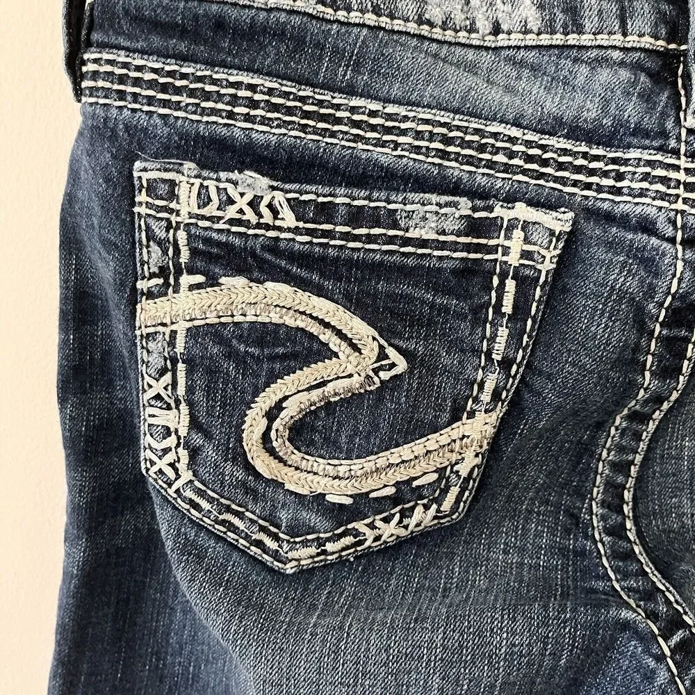 Silver Jeans Tuesday Low Capri Blue Denim Thick Stitch Country Western - Size 29 - Picture 10 of 11